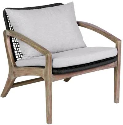 Brighton 4 Piece Outdoor Patio Seating Set in Light Eucalyptus Wood with Charcoal Rope and White Cushions