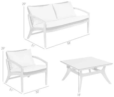 Brighton 4 Piece Outdoor Patio Seating Set in Light Eucalyptus Wood with Charcoal Rope and White Cushions