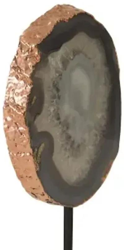 agate sculpture, bronze edge, iron base, assorted