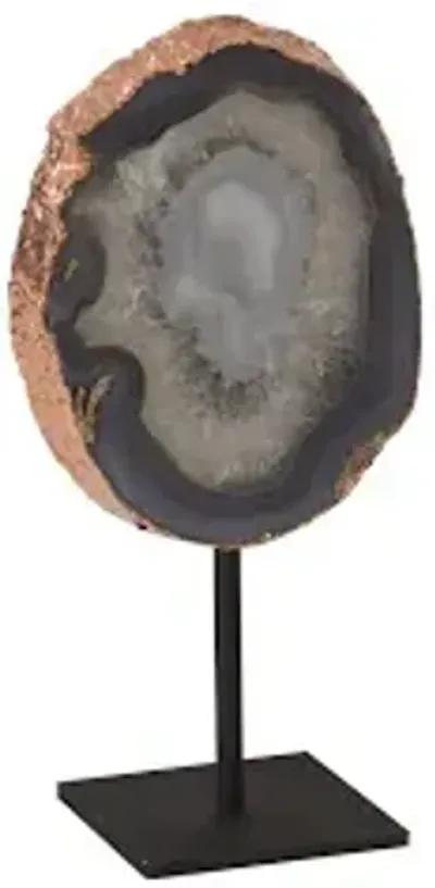 agate sculpture, bronze edge, iron base, assorted