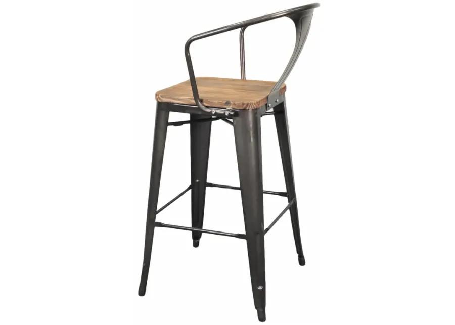 Metropolis Metal Bar Stool Wood Seat, Gunmetal (Set of 4)