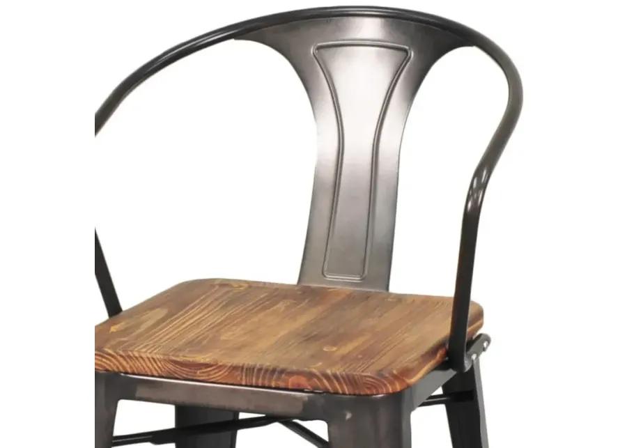 Metropolis Metal Bar Stool Wood Seat, Gunmetal (Set of 4)