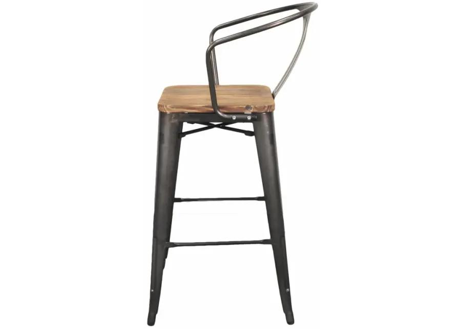 Metropolis Metal Bar Stool Wood Seat, Gunmetal (Set of 4)