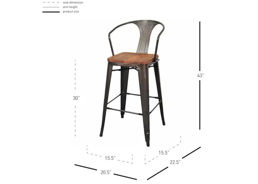 Metropolis Metal Bar Stool Wood Seat, Gunmetal (Set of 4)