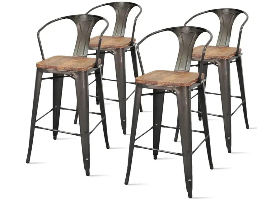 Metropolis Metal Bar Stool Wood Seat, Gunmetal (Set of 4)