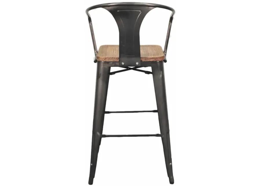 Metropolis Metal Bar Stool Wood Seat, Gunmetal (Set of 4)