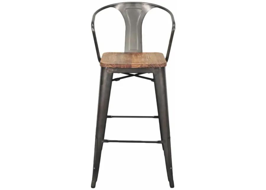 Metropolis Metal Bar Stool Wood Seat, Gunmetal (Set of 4)