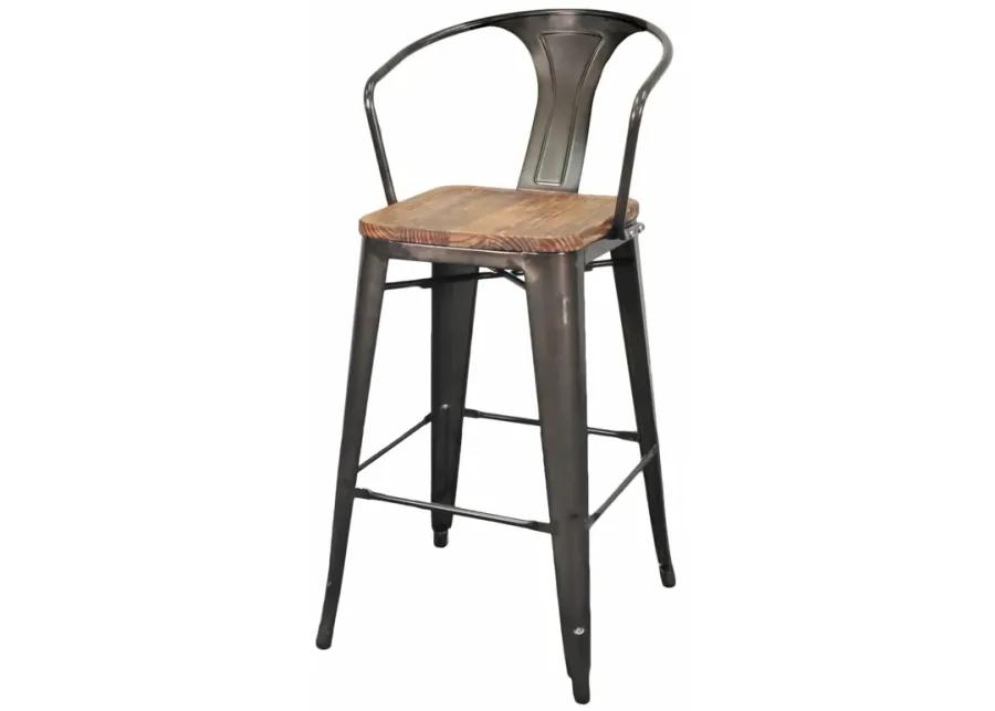 Metropolis Metal Bar Stool Wood Seat, Gunmetal (Set of 4)