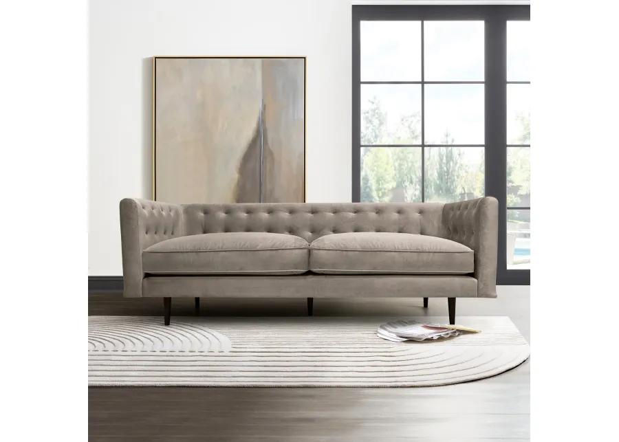 Annabelle 80" Fossil Gray Velvet Sofa with Black Wood Legs