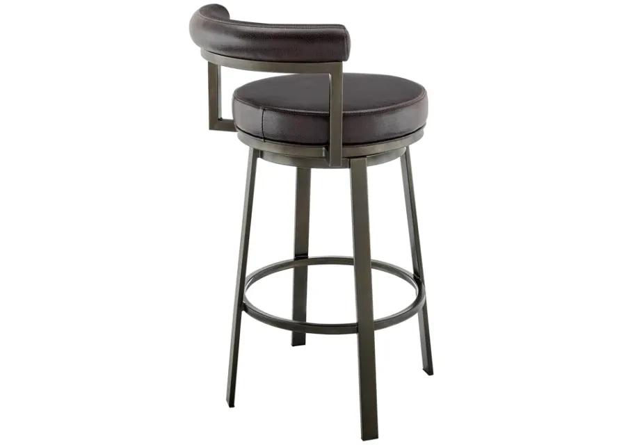 Neura Swivel Counter or Bar Stool in Mocha Finish with Brown Faux Leather