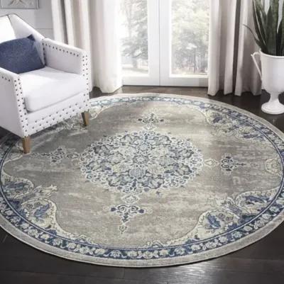 Brentwood 867 Light Grey / Blue 3' X 3' Round Round Powerloomed Rug