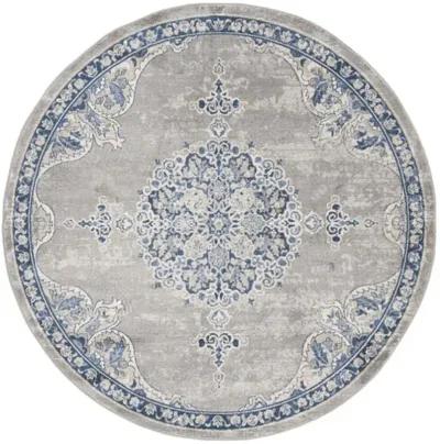 Brentwood 867 Light Grey / Blue 3' X 3' Round Round Powerloomed Rug