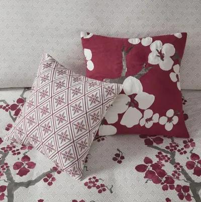 N Natori Cherry Blossom Red Square Pillow