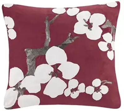 N Natori Cherry Blossom Red Square Pillow