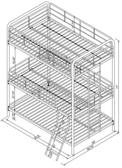 Garner Triple Full Bunk Bed with Ladder Gunmetal