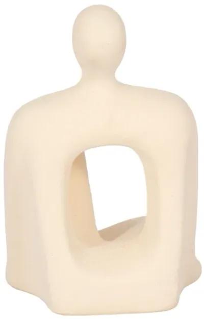 10" Sitting Figure W/open Cut Out Sand Glaze,ivory