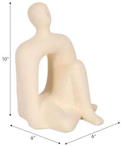 10" Sitting Figure W/open Cut Out Sand Glaze,ivory