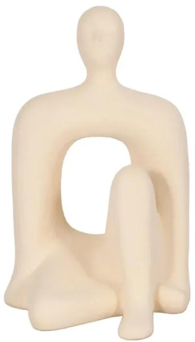 10" Sitting Figure W/open Cut Out Sand Glaze,ivory