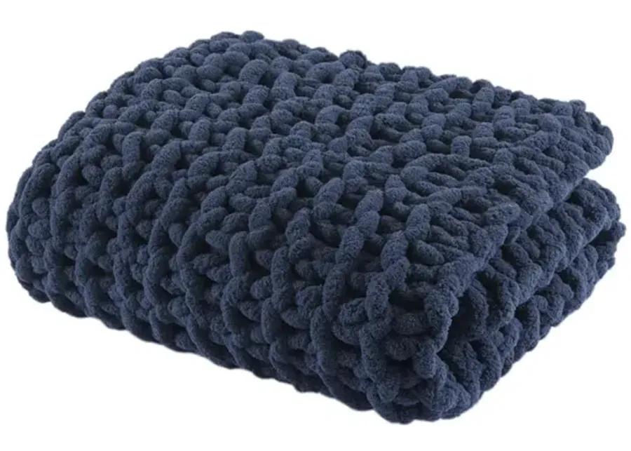 Madison Park Chenille Chunky Knit Navy Blue Throw