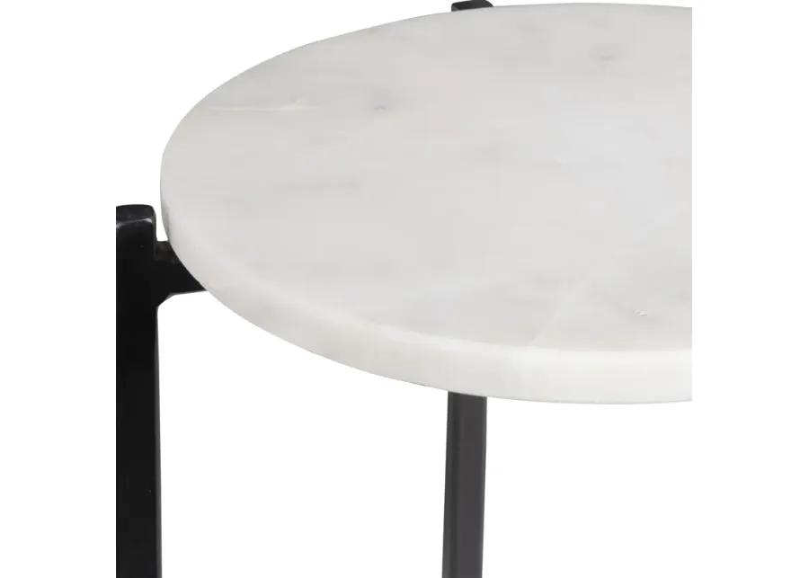 White Marble Top And Iron Black Matte Powder Coated Frames Tables - Set Of 2 End Tables