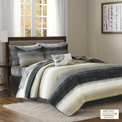 Madison Park Essentials Saben Taupe 8 Piece Quilt Set with Cotton Bed Sheets