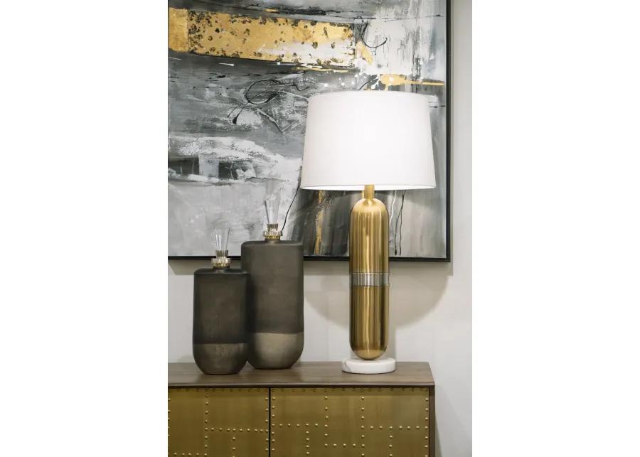 Pill 34" High 1-Light Table Lamp - Aged Brass