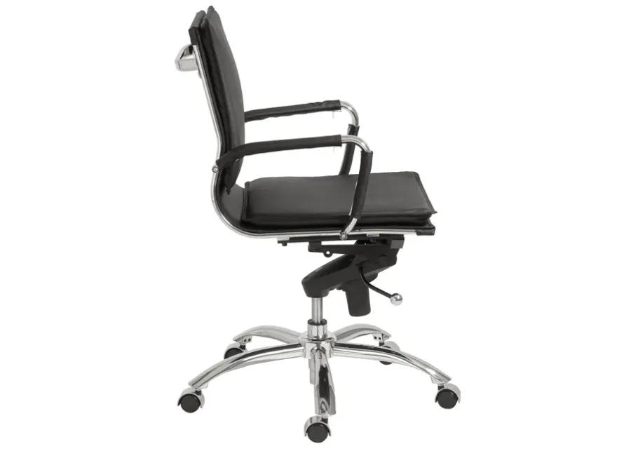 Gunar Pro Low Back Office Chair in Black with Chromed Steel Base