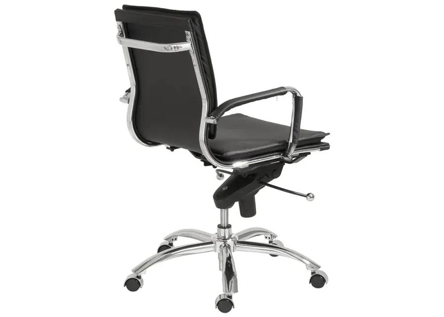 Gunar Pro Low Back Office Chair in Black with Chromed Steel Base