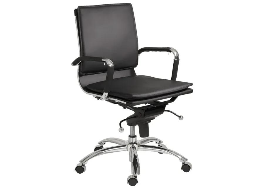 Gunar Pro Low Back Office Chair in Black with Chromed Steel Base