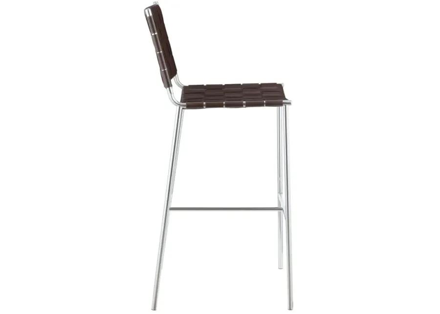 Adelaide Upholstered Bar Stool with Open Back Brown and Chrome