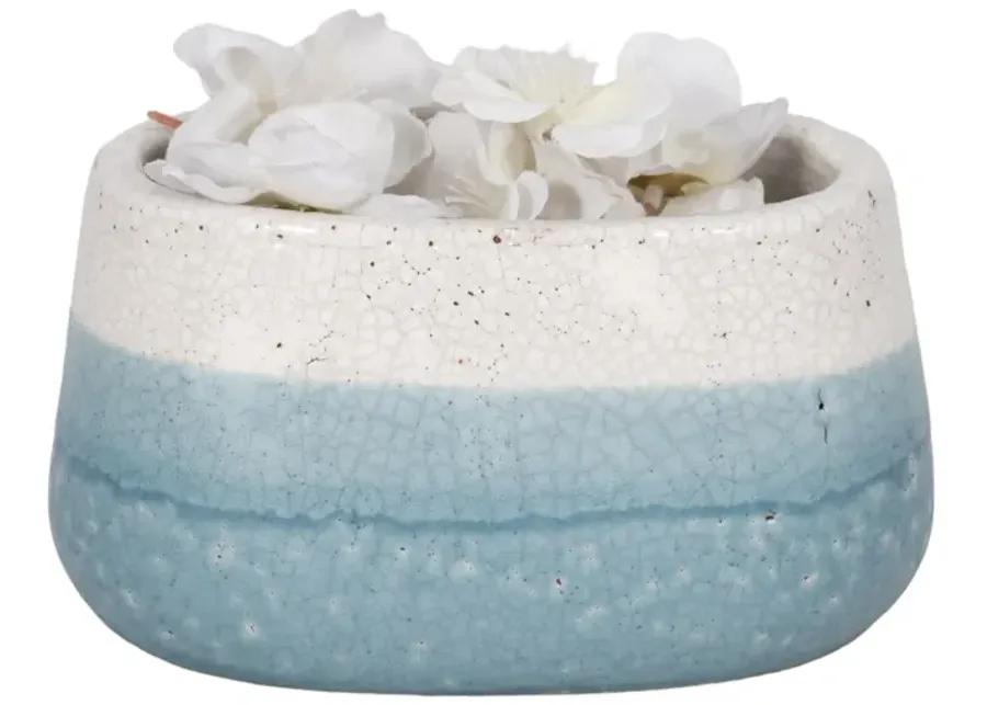 7" Oval Reactive Crackle Finish Planter, Blue/whit