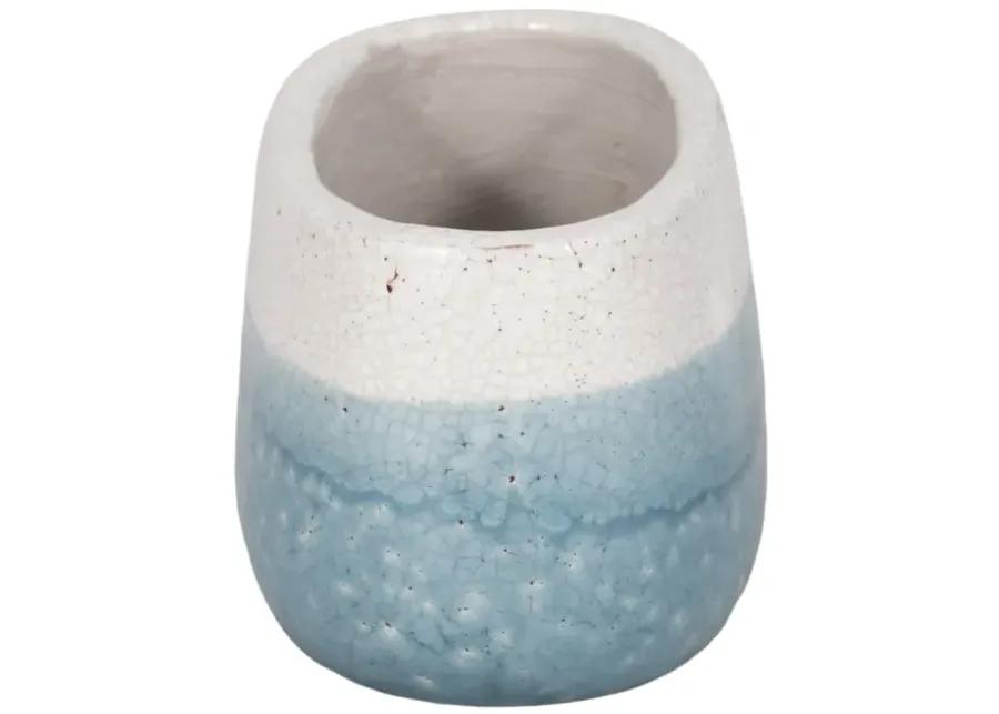 7" Oval Reactive Crackle Finish Planter, Blue/whit