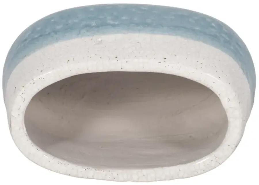 7" Oval Reactive Crackle Finish Planter, Blue/whit