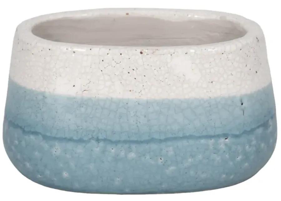 7" Oval Reactive Crackle Finish Planter, Blue/whit