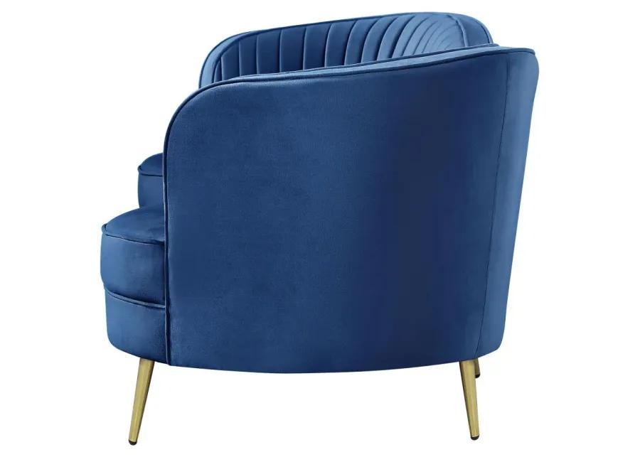 Sophia Upholstered Camel Back Sofa Blue