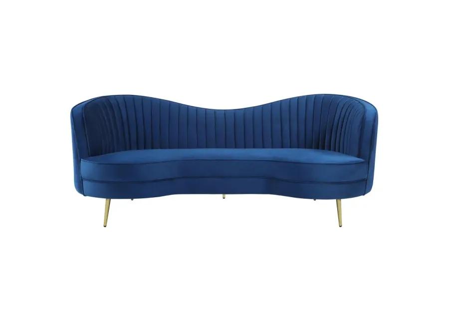 Sophia Upholstered Camel Back Sofa Blue