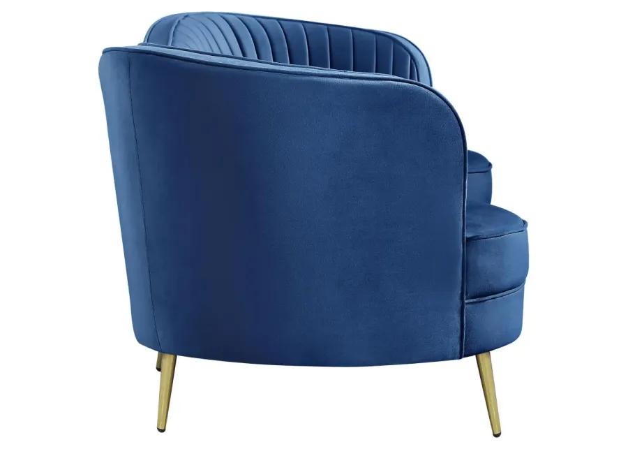 Sophia Upholstered Camel Back Sofa Blue