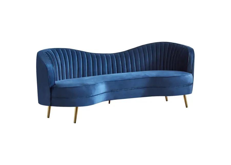 Sophia Upholstered Camel Back Sofa Blue