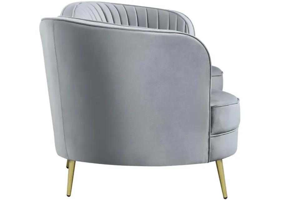 Sophia Upholstered Sofa with Camel Back Grey and Gold