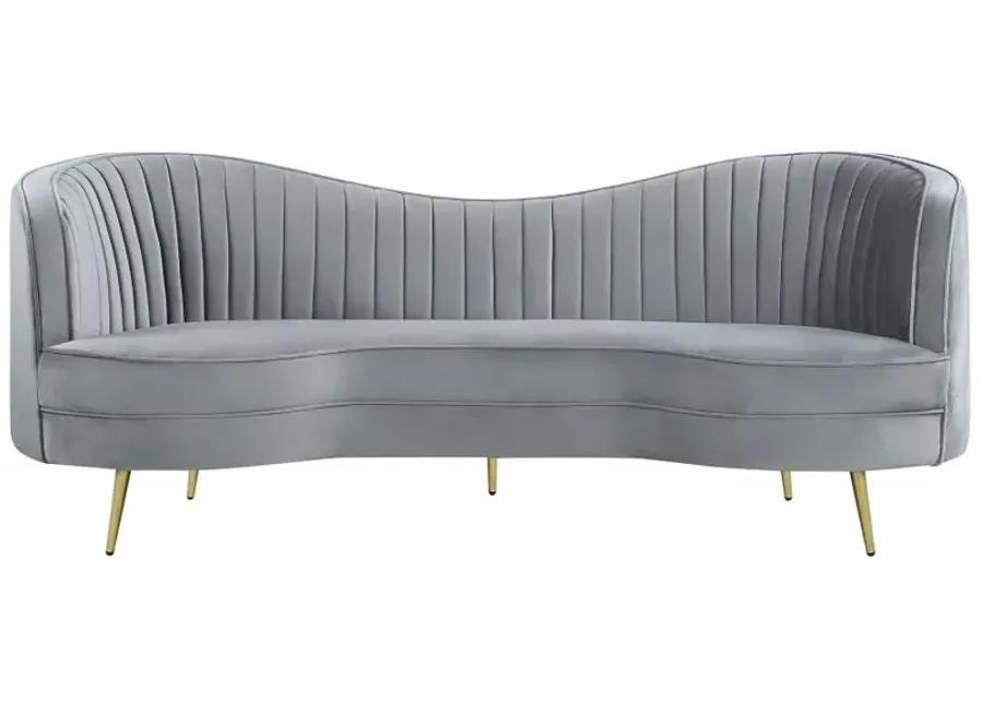 Sophia Upholstered Sofa with Camel Back Grey and Gold