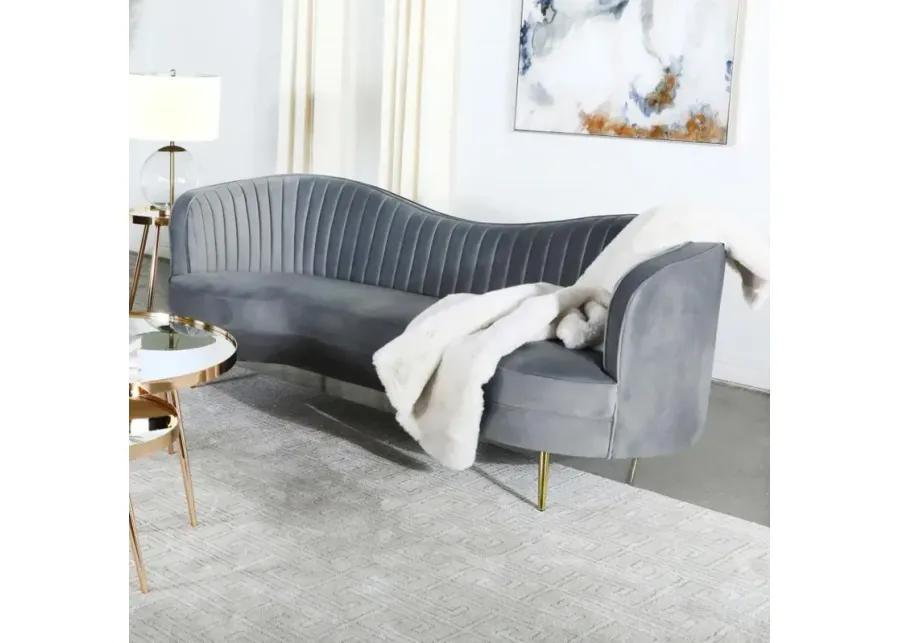 Sophia Upholstered Sofa with Camel Back Grey and Gold