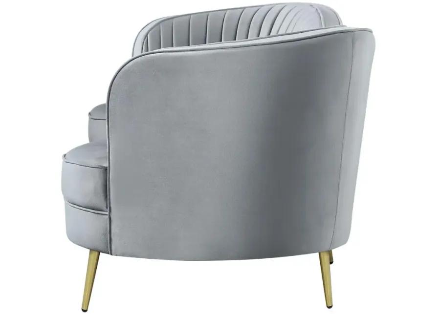 Sophia Upholstered Sofa with Camel Back Grey and Gold