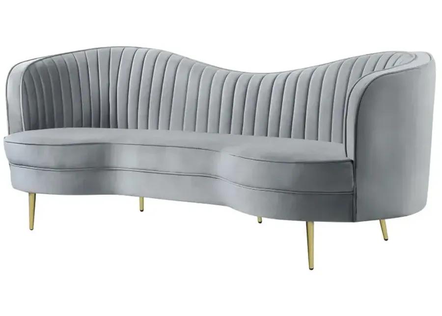 Sophia Upholstered Sofa with Camel Back Grey and Gold