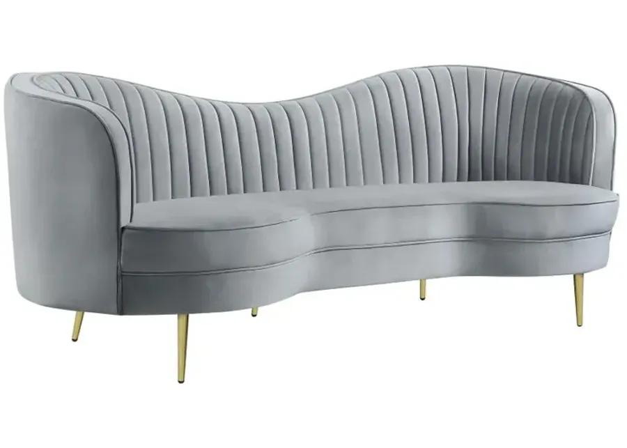 Sophia Upholstered Sofa with Camel Back Grey and Gold