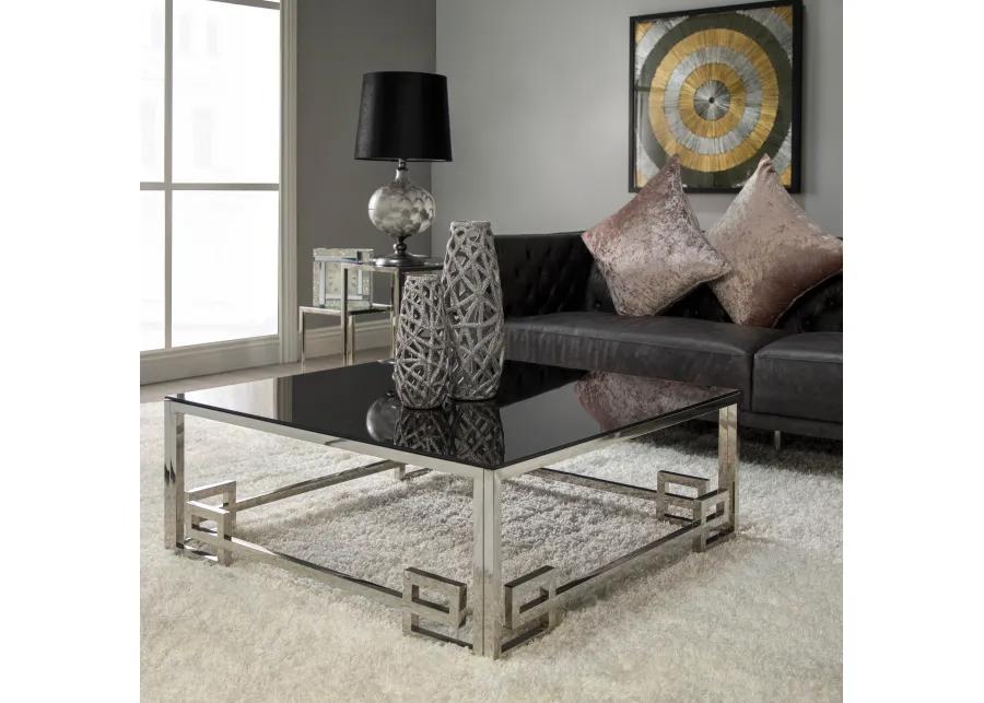 Stainless Steel Cocktail Table, Silver/black Glass