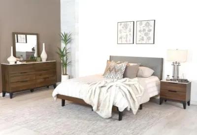 Mays 4-piece Upholstered Queen Bedroom Set Walnut Brown and Grey