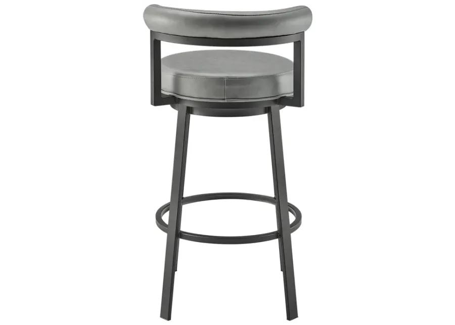 Neura Swivel Counter or Bar Stool in Black Finish with Gray Faux Leather