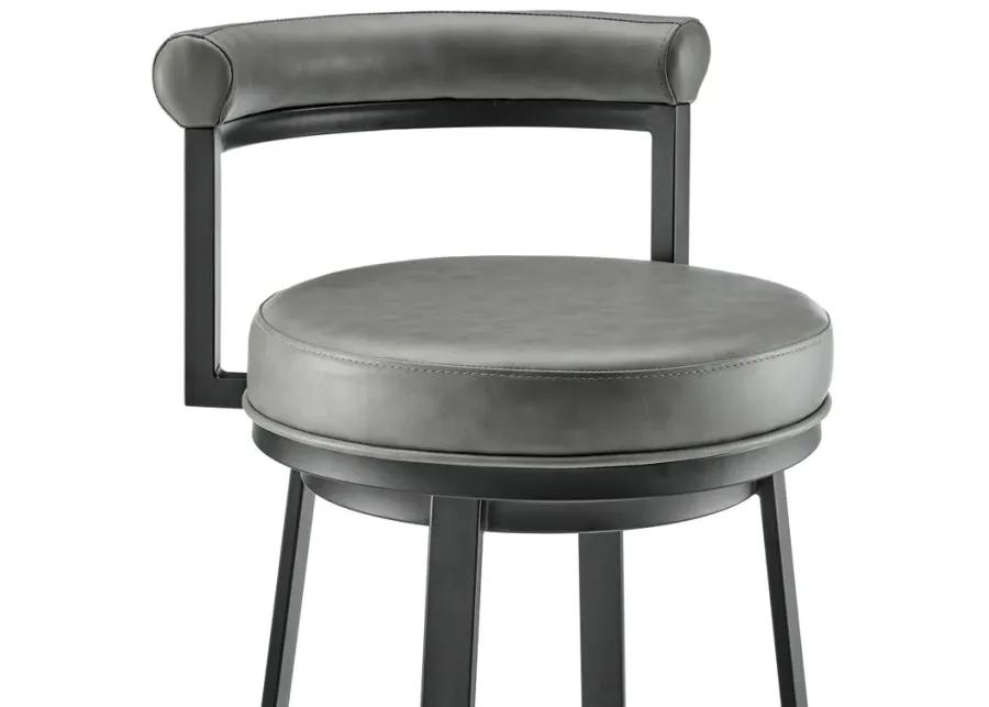 Neura Swivel Counter or Bar Stool in Black Finish with Gray Faux Leather