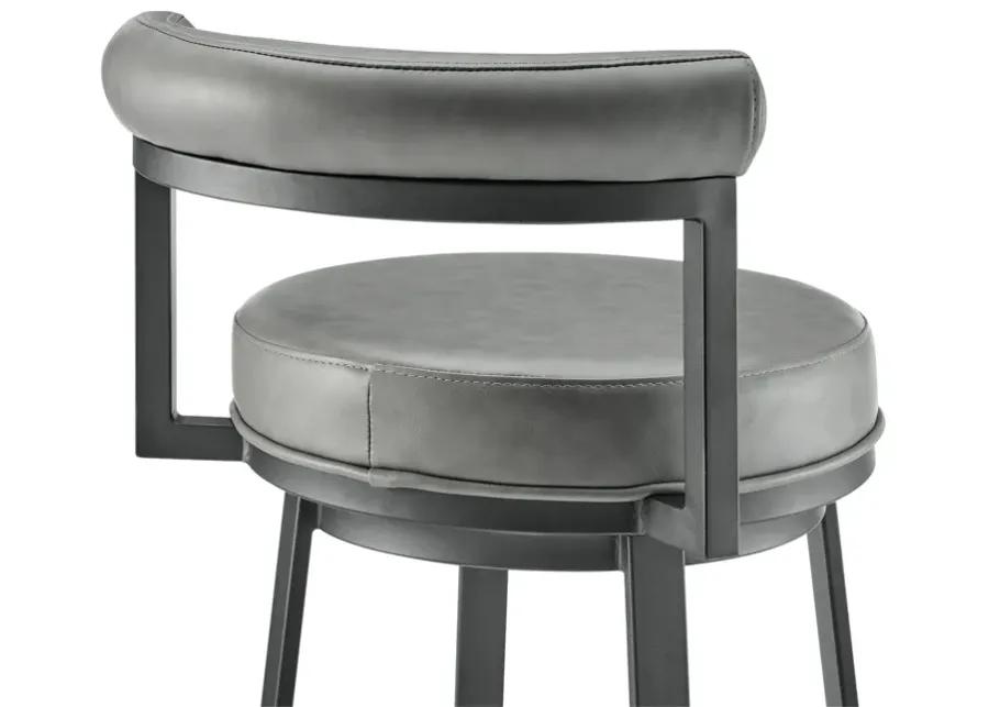 Neura Swivel Counter or Bar Stool in Black Finish with Gray Faux Leather