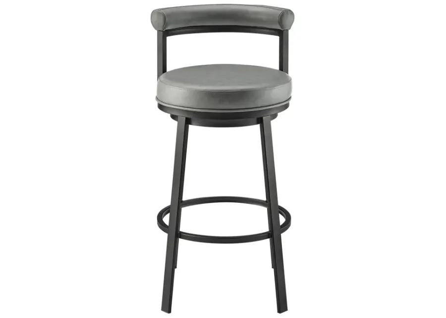 Neura Swivel Counter or Bar Stool in Black Finish with Gray Faux Leather